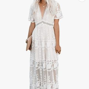 White Lace Bohemian Maxi Dress